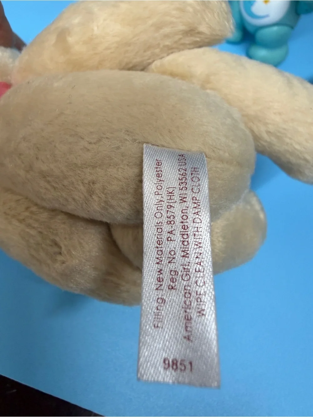 American Girl Plush Bitty Bear with Pink Ribbon, code #9851 retired, jointed.